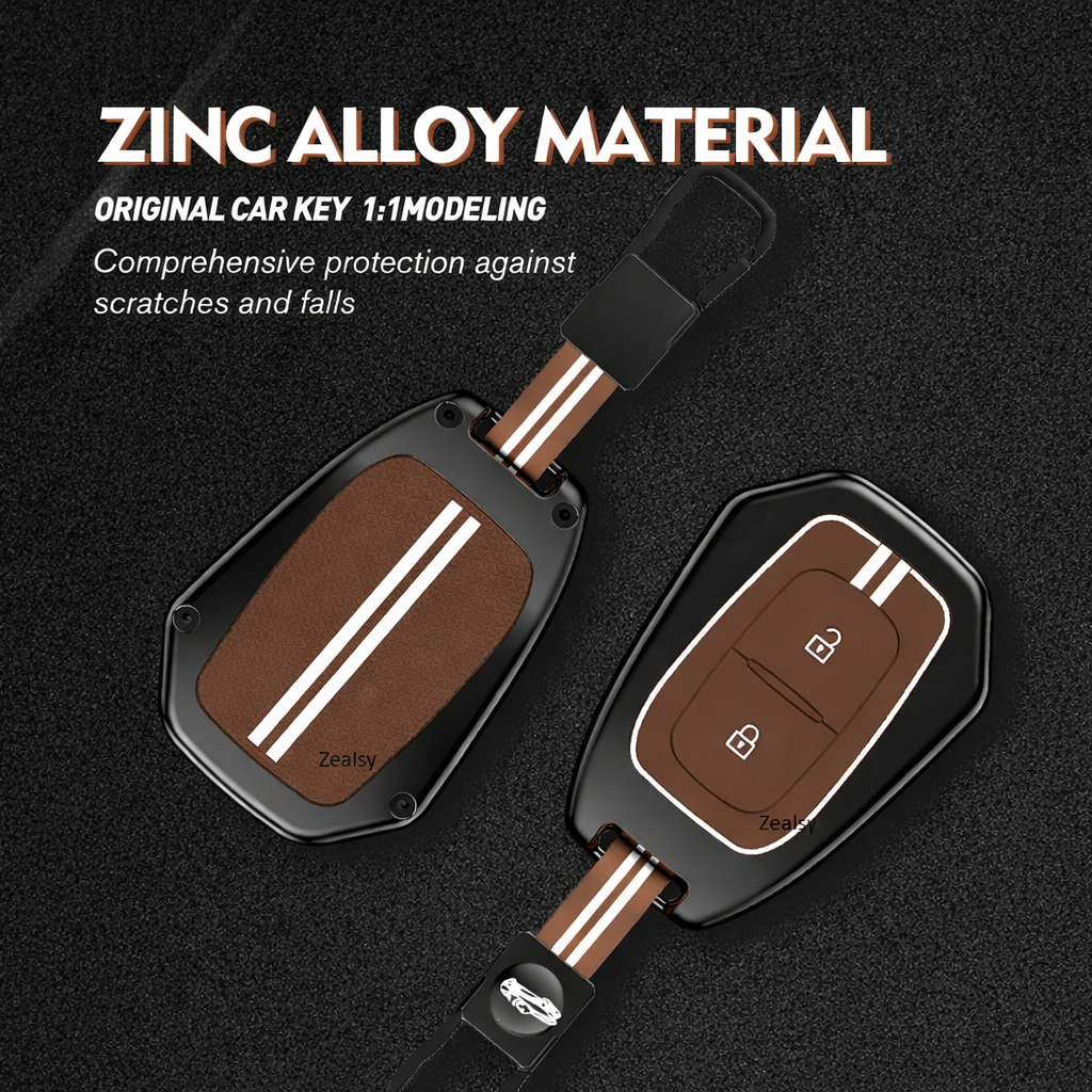 Metal Alloy Key Cover Compatible with Renaultt Kiger, Kwid, Kiger RXL, Duster 2016, Triber 2 Button Remote Key