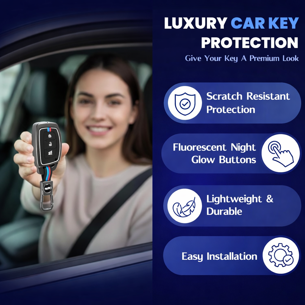 Metal Key Cover for Hyundai Grand i10 NIOS Asta | Venue | i20 | Aura | Exter | Creta | Elantra 3 Button Smart Key