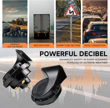 Load image into Gallery viewer, Auto Horn 12V Loud Dual Tone Car Horn 410Hz/510Hz Waterproof Electric Snail Horn Universal for All Cars &amp; Bikes Black | Heavy Sound High Performance Vehicle Horn