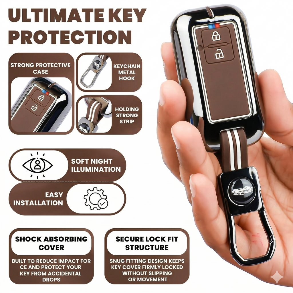 Metal Silicon Key Cover Compatible with Maruti Suzuki jimny Baleno Grand Vitara XL6 Swift New Brezza 2022 Ertiga Dzire 2 Button Key Special Feature Visibilitye in Low-Ligh Condition
