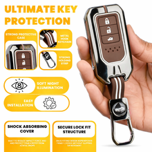 Load image into Gallery viewer, Premium Metal Silicone Car Key Cover for Honda BRV, WRV, CRV, Jazz, City 3 Button Smart Key | Glow in Dark Waterproof Shockproof Key Case with Keychain (Black Chrome Coffee Brown)