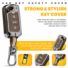 Load image into Gallery viewer, Premium Black Chrome Metal Silicone Key Cover – Glow-in-The-Dark, Waterproof, Key Fob Protector for Mahindra Scorpio Marazzo Xuv 300 Xuv 700 Xuv 400 Ev Bolero Thar Tuv 3 Button Flip Key