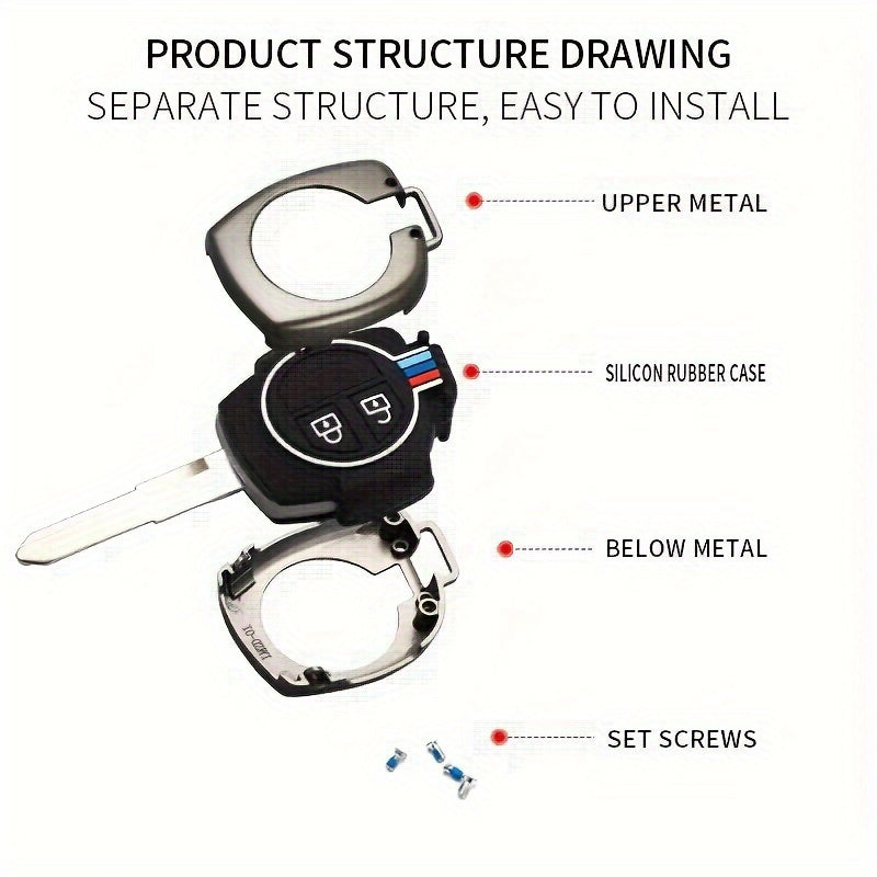 Metal Striped Key Cover And Key Chain Compatible For Suzuki Swift, Ertiga, Wagonr, Celerio, Swift Dzire, Alto, Fronx, Breza, S Presso, Ignis Car 2 Button Smart Key