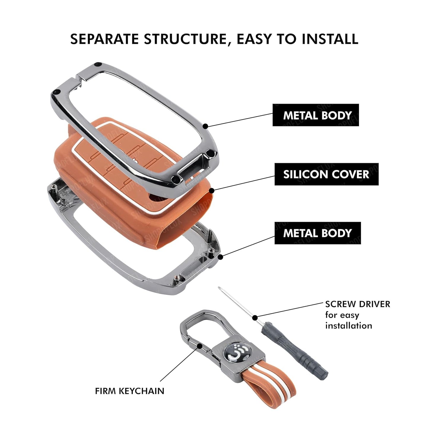 Metal Key Cover Compatible with Mahindra Scorpio N | 3XO | XUV 300 | Marazzo | XUV 700 | XUV 400 ev | Bolero | Thar Roxx 3 Button Flip Key