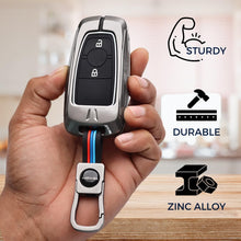 Load image into Gallery viewer, Metal Alloy Key Cover Compatible for Fo-rd Ecosport, Endeavour, Figo, Freestyle, Aspire 2 Button Smart Key with Keychain