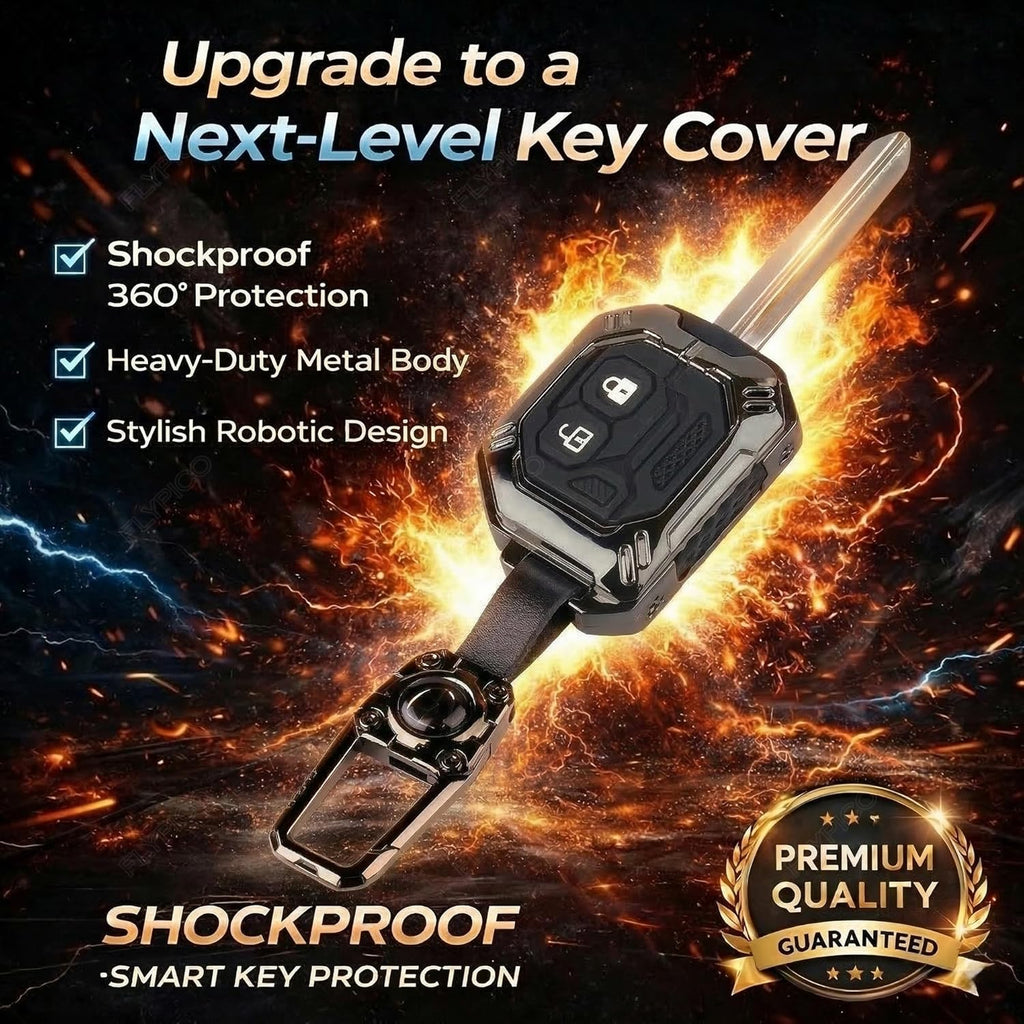 Luxury Waterproof Transformer Metal Car Key Cover with Keychain & Full Protection 2 Button for Suzuki Swift, Dzire, WagonR, Brezza, Fronx, XL6, Ignis, Ertiga, Baleno, Celerio, Alto