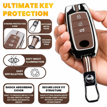 Load image into Gallery viewer, Luxury Black Chrome Key Cover Compatible for Toyota Fortuner, Legender, Hycross, Invicto | 3 Button Smart Key Protector with Keychain