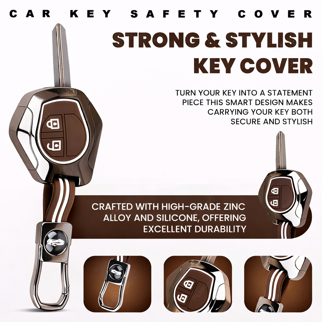 Premium Metal & Silicone Car Key Cover for Suzuki 2 Button Remote Key | Compatible with Swift, Ertiga, WagonR, Celerio, Dzire, Alto, Fronx, Brezza, S-Presso, Ignis | Luxury Key Case