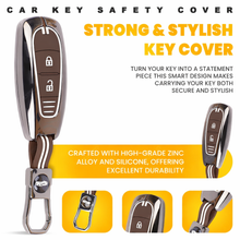Load image into Gallery viewer, Car Key Cover Compatible with Maruti Suzukii Ignis | S Cross | Baleno | Ciaz | Vitara Brezza | Swift 2-Button Key (Chrome Metal Coffee Silicone)