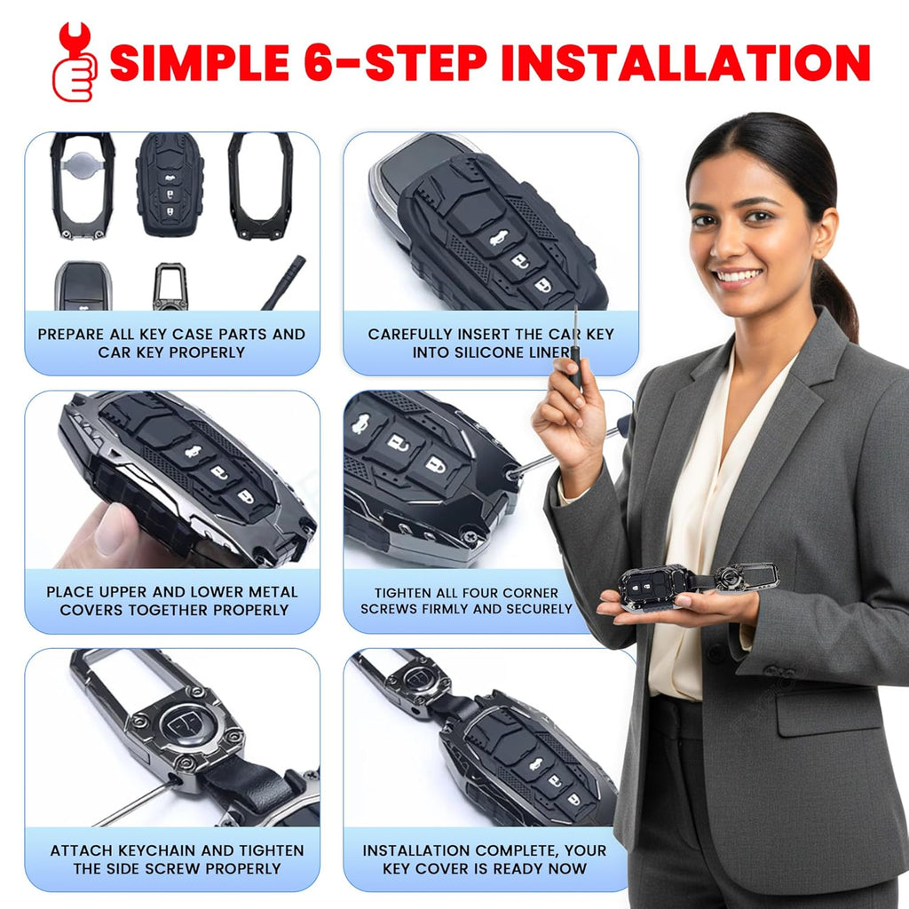 Metal Car Key Cover for Suzuki Grand Vitara Fronx Jimny Brezza Baleno 2 Button Smart Key | Waterproof Luxury Key Case with Keychain