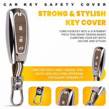 Load image into Gallery viewer, Metal Key Cover Compatible with Baleno, Breeza, S Cross, Ciaz, Swift 3 Button Smart Key (Metal Brown Silicone)