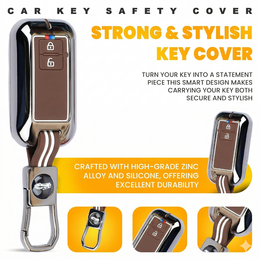 Metal Silicon Key Cover Compatible with Maruti Suzuki jimny Baleno Grand Vitara XL6 Swift New Brezza 2022 Ertiga Dzire 2 Button Key Special Feature Visibilitye in Low-Ligh Condition