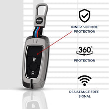 Load image into Gallery viewer, Metal Alloy Key Cover Compatible for Fo-rd Ecosport, Endeavour, Figo, Freestyle, Aspire 2 Button Smart Key with Keychain
