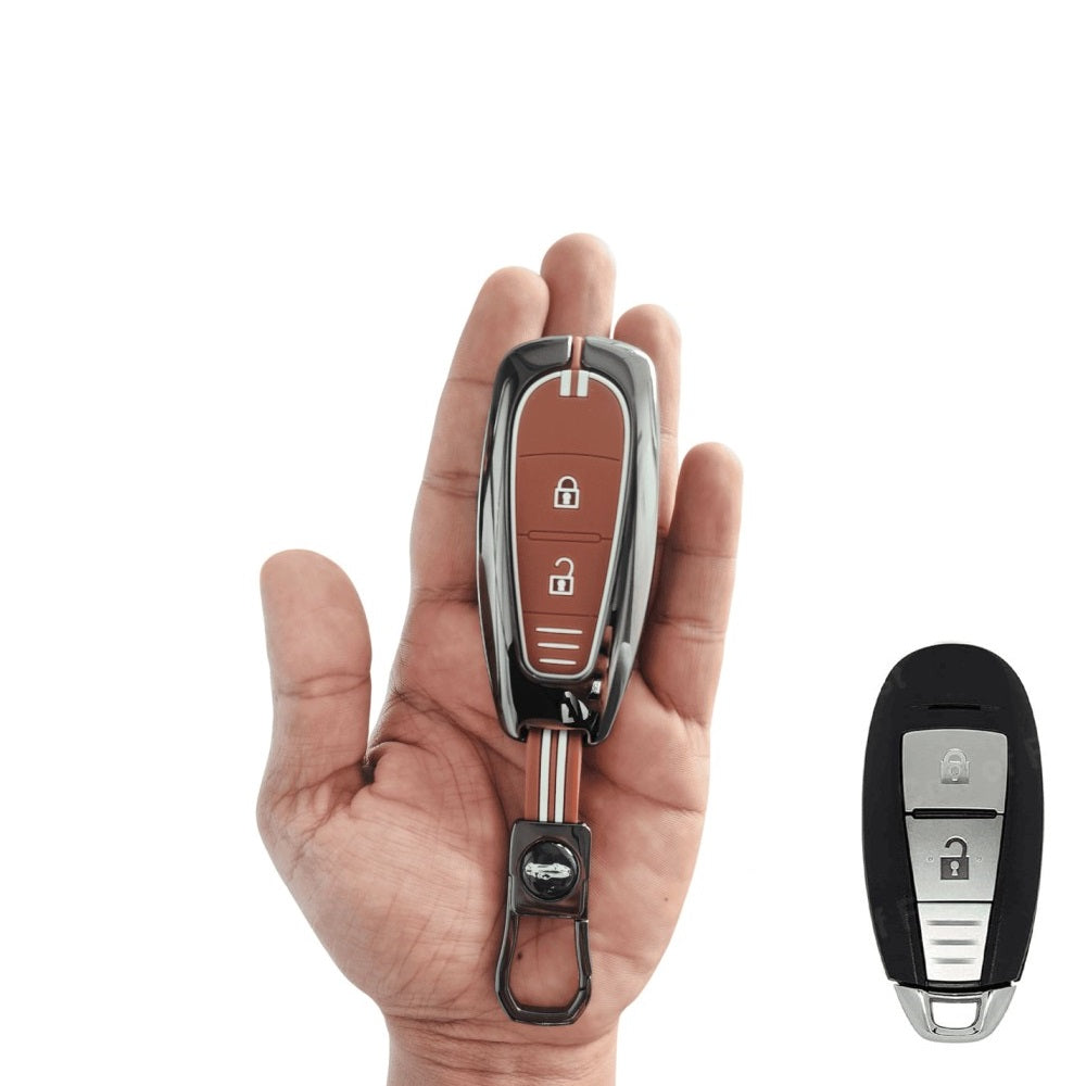 Premium Black Chrome Metal Silicone Key Cover Maruti Suzuki Ignis | S Cross | Baleno | Ciaz | Vitara Brezza | Swift 2 Button Key