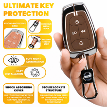 Load image into Gallery viewer, Luxury Car Key Cover for Tata Nexon, Tigor, Altroz, Punch, Safari | Metal &amp; Silicone Smart Key Protector 4 Button with Hook