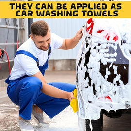 car washing with microfiber towel foam cleaning