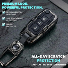 Load image into Gallery viewer, Metal Car Key Cover for Tata Nexon Altroz Punch Tiago Harrier Safari Tigor 3 Button Smart Key | Transformer Armour Waterproof Key Case with Keychain