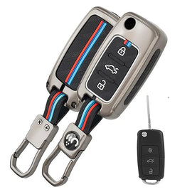 Metal Silicon Key Cover Compatible with Polo Vento Jetta Ameo Passat and Skoda Rapid Laura Superb Octavia Fabia Yeti 3 Button Flip Key Feature Visible in Low-Light Conditions