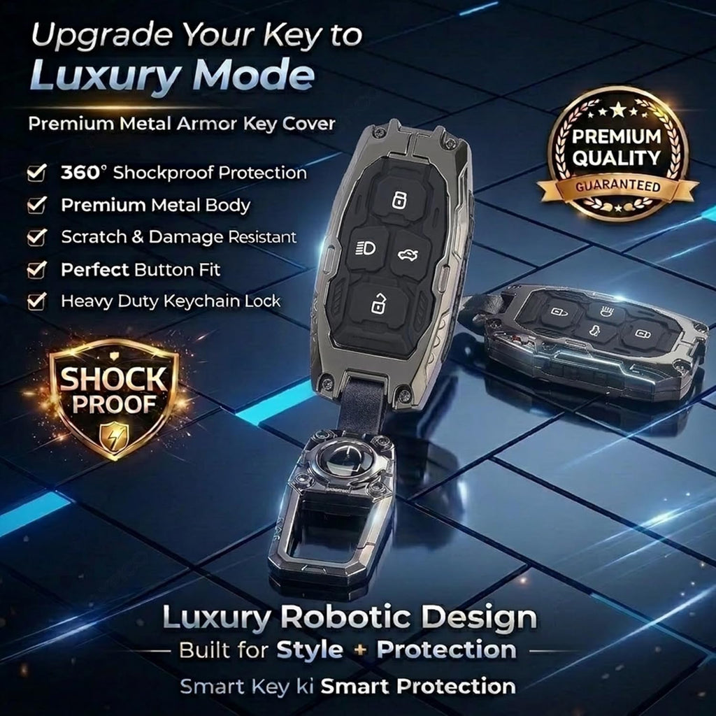 Heavy duty metal keychain car key cover with secure lock premium key case