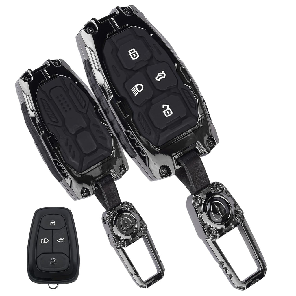 Premium metal car key cover for Tata Nexon Harrier Safari Altroz 4 button smart key shockproof key case