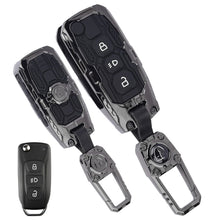 Load image into Gallery viewer, Metal Car Key Cover for Tata Nexon Altroz Punch Tiago Harrier Safari Tigor 3 Button Smart Key | Transformer Armour Waterproof Key Case with Keychain