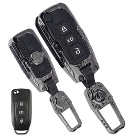 Metal Car Key Cover for Tata Nexon Altroz Punch Tiago Harrier Safari Tigor 3 Button Smart Key | Transformer Armour Waterproof Key Case with Keychain