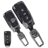 Metal Car Key Cover for Tata Nexon Altroz Punch Tiago Harrier Safari Tigor 3 Button Smart Key | Transformer Armour Waterproof Key Case with Keychain