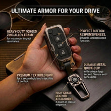 Load image into Gallery viewer, Metal Car Key Cover for Tata Nexon Altroz Punch Tiago Harrier Safari Tigor 3 Button Smart Key | Transformer Armour Waterproof Key Case with Keychain