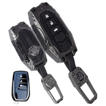 Load image into Gallery viewer, Metal Silicone Key Cover for Toyota Innova Crysta, HyCross, Hilux 3 Button Smart Key | Premium Black Chrome Shockproof Key Case with Keychain